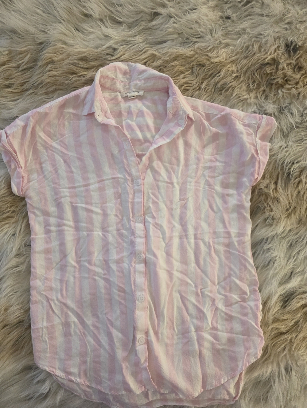 beachlunchlounge Pink and White Striped Button-Front Sleep Shirt